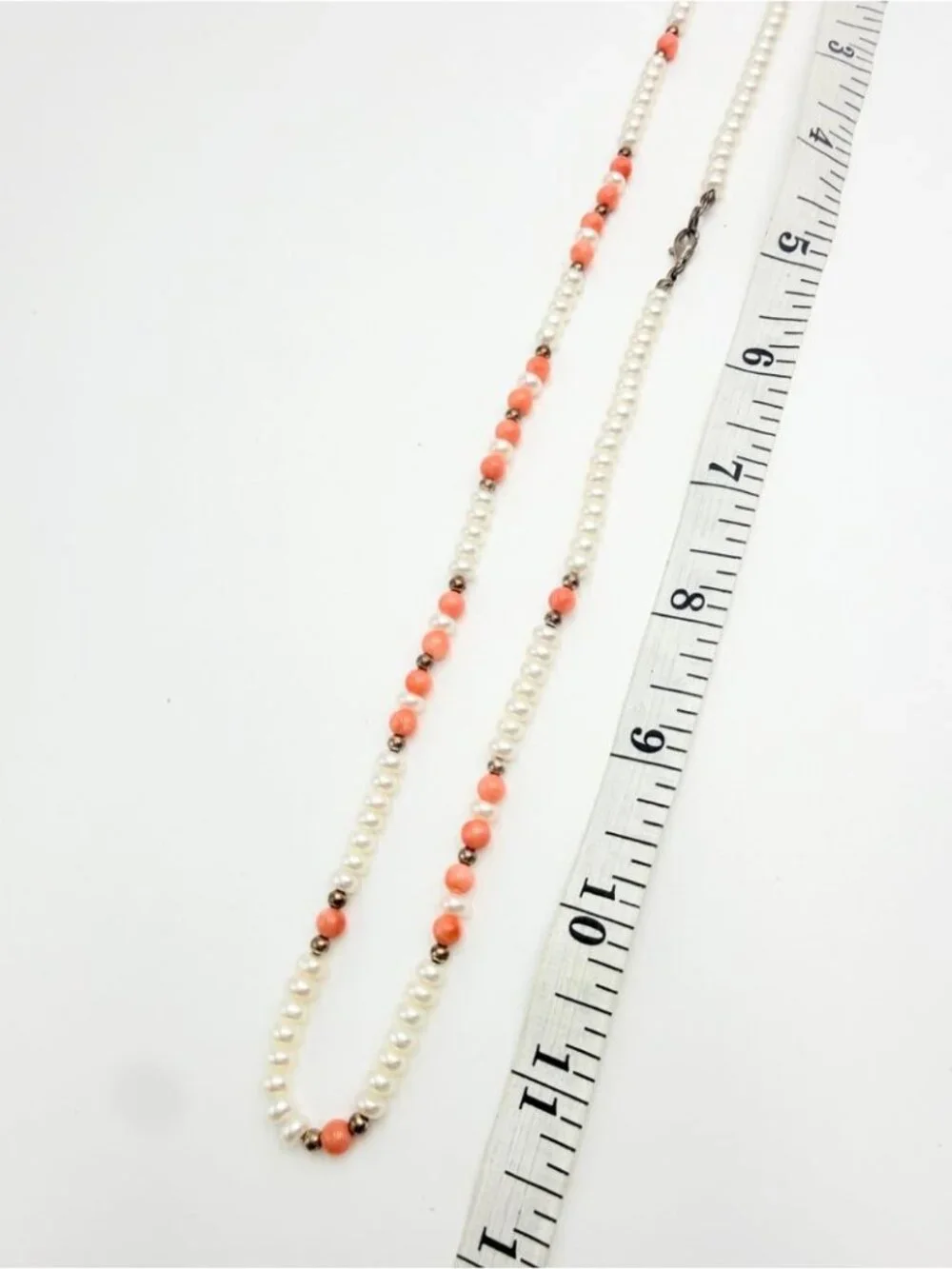 Genuine Freshwater Pearl & Pink Coral Bead Necklace White Pearl